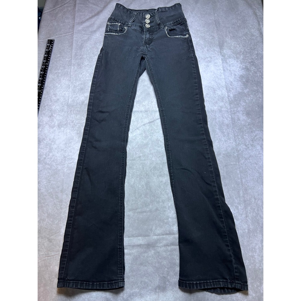 Silver Diva Bootcut Jean Women Size 1 Black Rhinestone Embellished Y2K High Rise